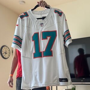 White NFL Jersey with Teal and Orange Accents